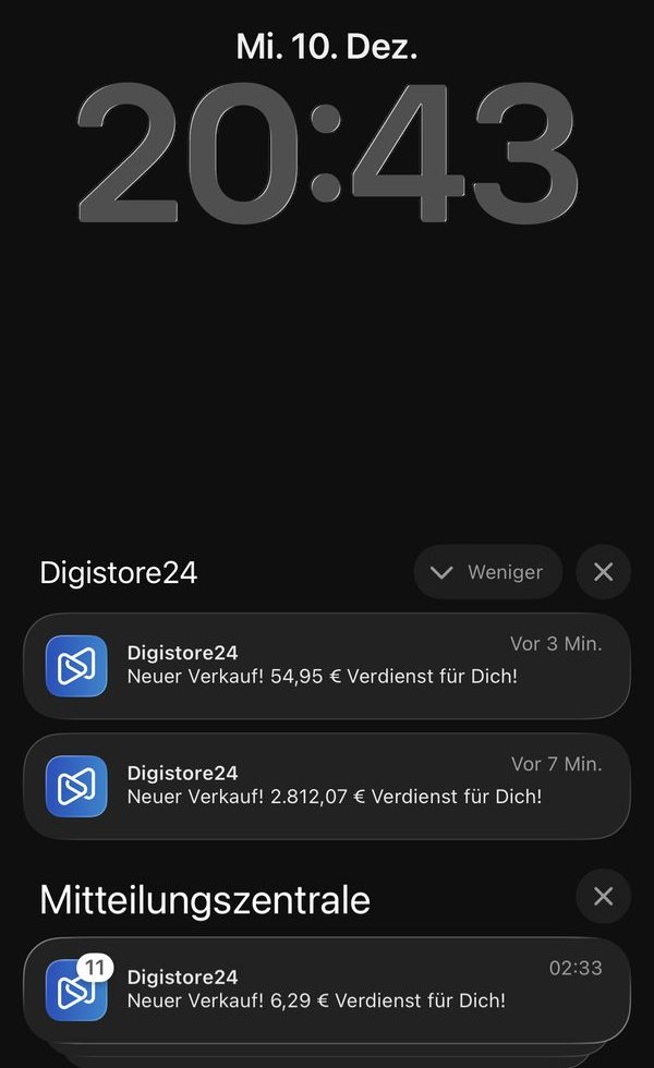 Digistore24-Benachrichtigung über einen Verkauf